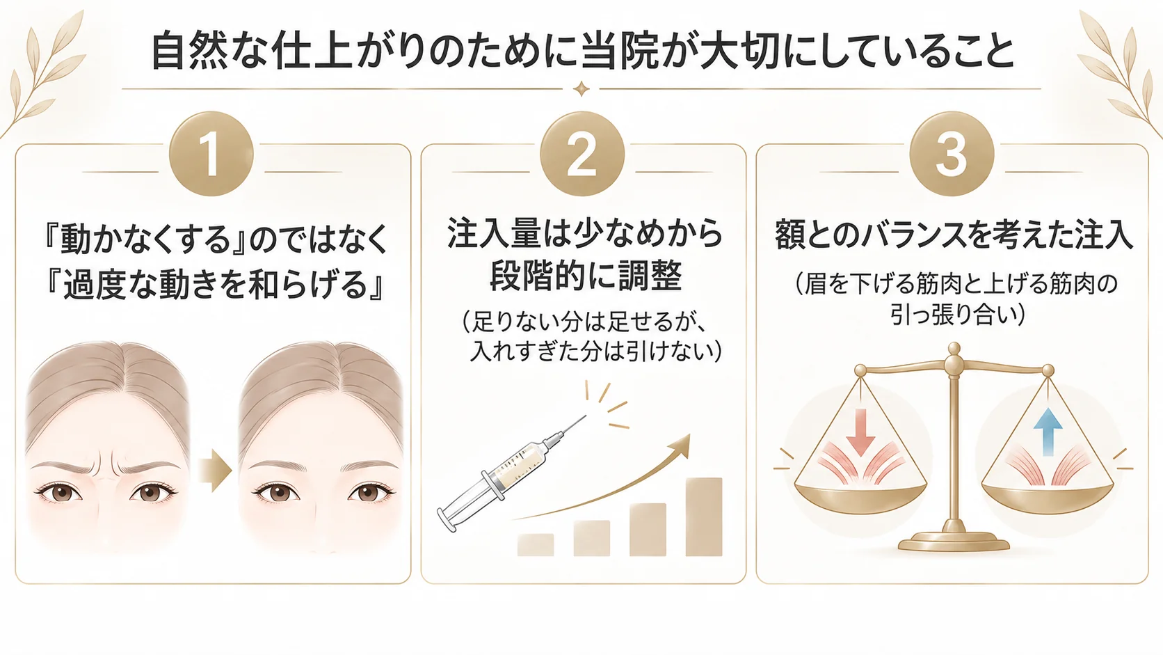 自然な仕上がりのための3つの工夫を示したインフォグラフィック
